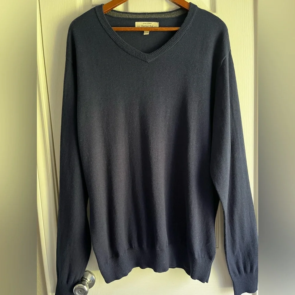 Hawker Rye Cashmere cotton blend‎ navy V-neck Sweater men’s XL